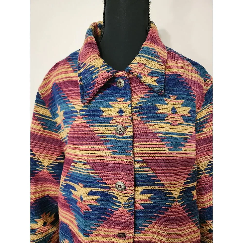 ALFRED DUNNER Women's Size 16 Colorful Western Aztec Print Button‎ Up Jacket